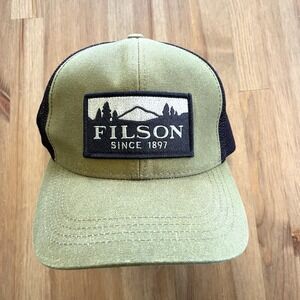 Filson Hat Cap Strap Back Mens One Size Brown Trucker Mesh Mountain Patch Logo